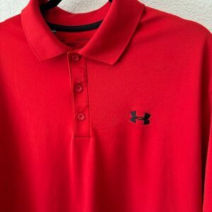 Under Armour Men's XL HeatGear Golf Polo Shirt Solid Red With Black UA Logos
